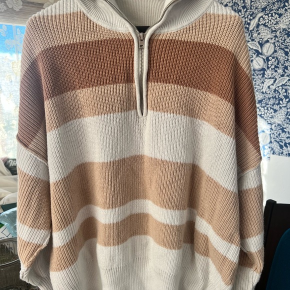 aerie Sweaters - 100% Cotton Aerie Striped Half-Zip Sweater